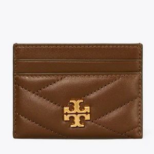 NWT Tory Burch Kira Chevron Lambskin Leather CARD CASE Fudge Brown AUTHENTIC